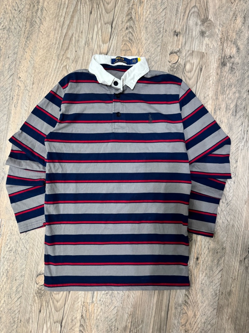 Ralph Lauren Striped Rugby Polo in Gray, Navy & Red